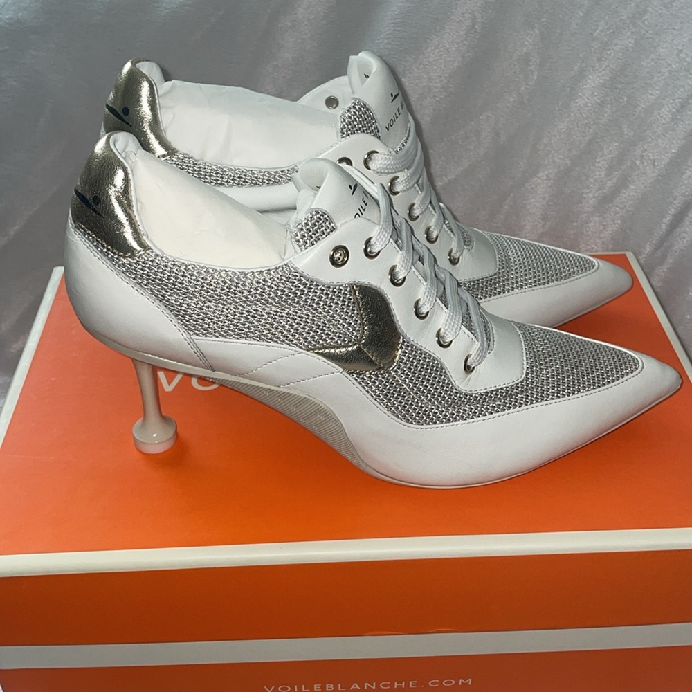 NWT VOILE BLANCHE COSMO SPORT Sneakers With Heel in White-Platinum - Picture 9 of 16